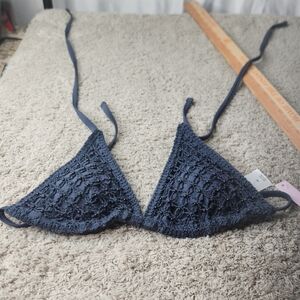 Women's Beaded Crochet Triangle Swim Top - Dark Blue - Wild Fable - XS